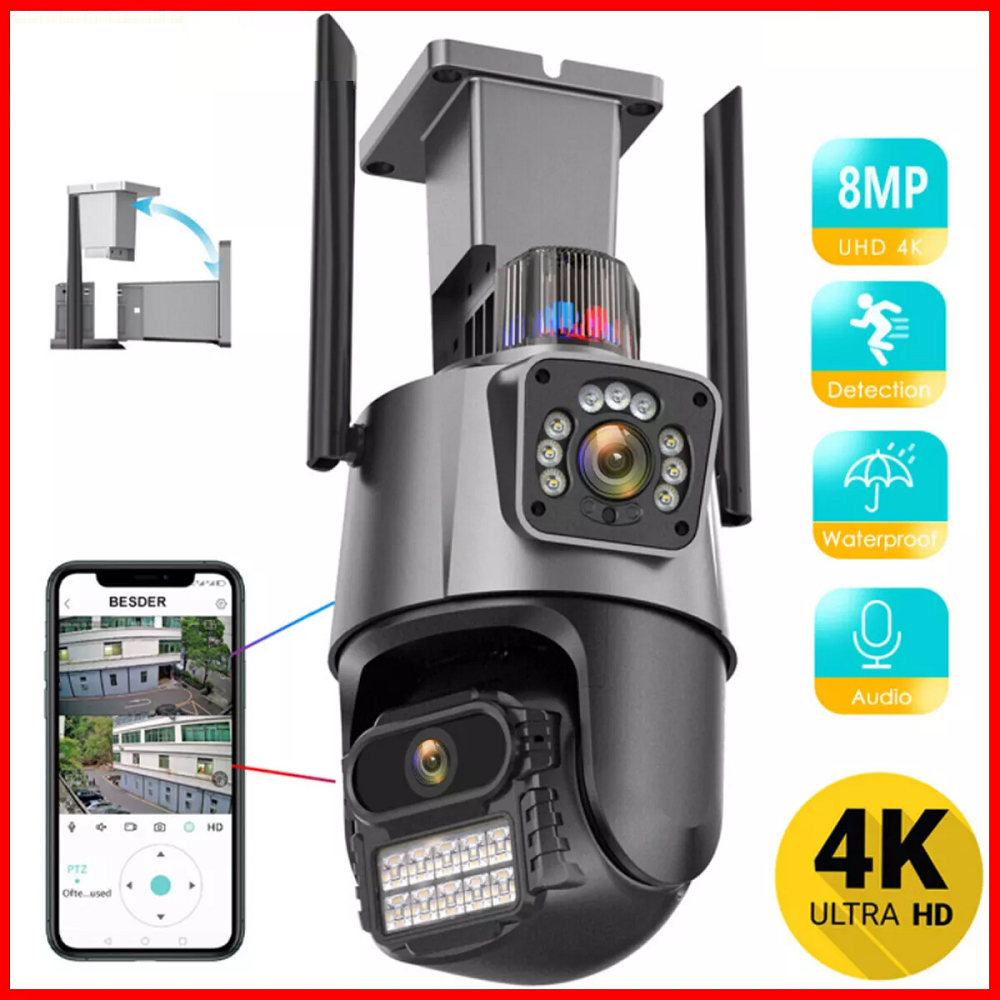 4K CCTV Camera 8MP WiFi Outdoor Dual Lens Wireless CCTV Home Security PTZ Camera - Univercell