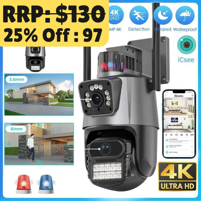 4K CCTV Camera 8MP WiFi Outdoor Dual Lens Wireless CCTV Home Security PTZ Camera - Univercell