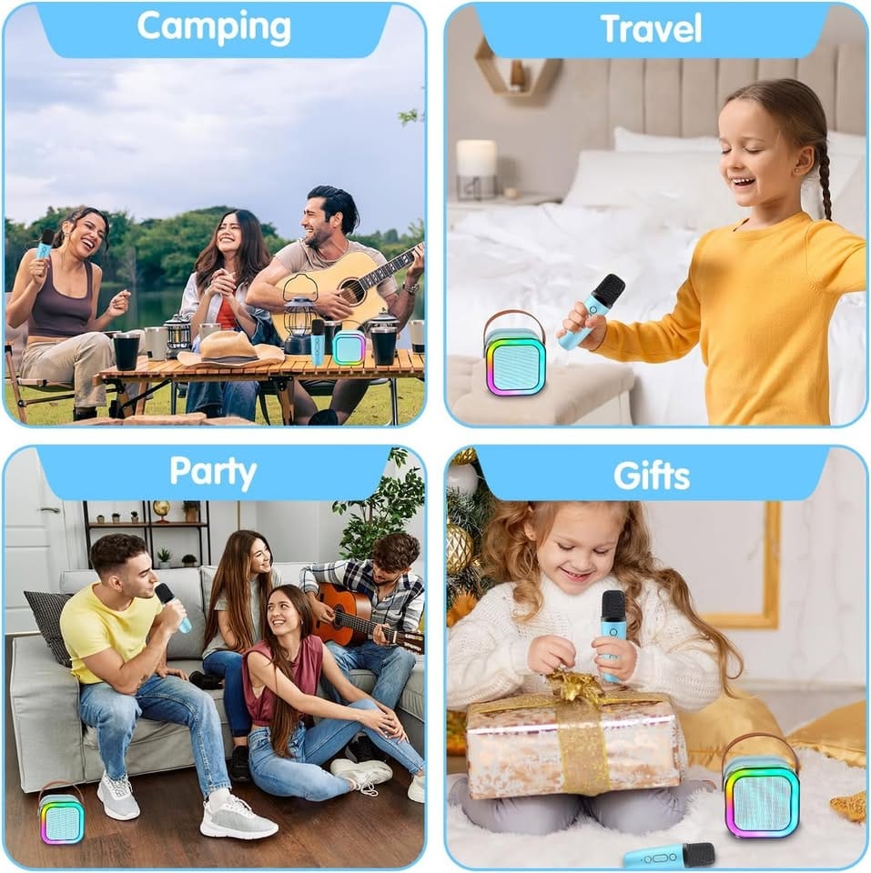Mini Karaoke Bluetooth Speaker with 2 Wireless Mics Perfect Gift for Christmas - Univercell
