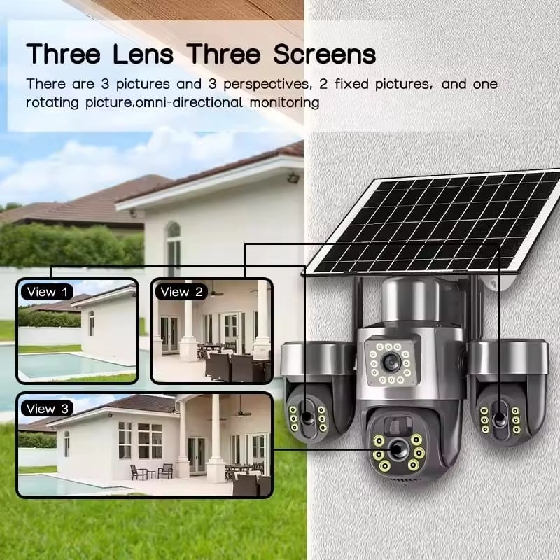 Triple Lens 15MP 4G SIM HD Solar Security Camera, AI Human Detection - Univercell