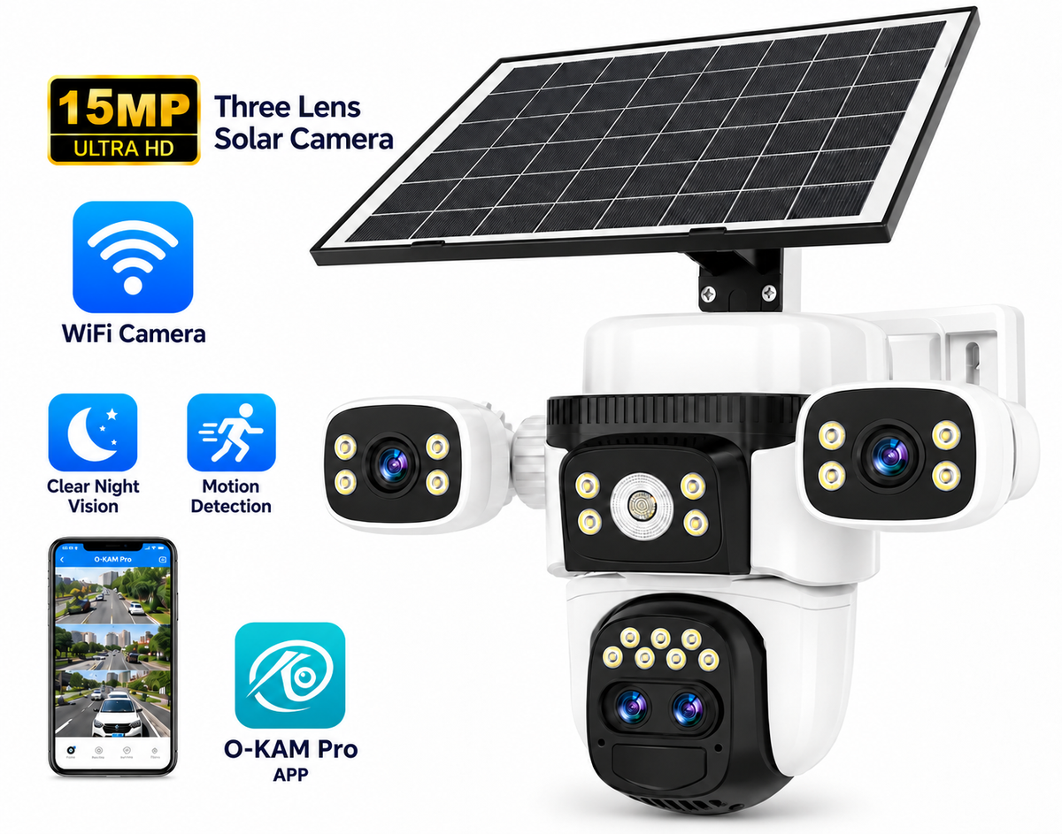 15MP Triple-Lens Solar WiFi PTZ Security Camera with AI Detection & O-KAM Pro App