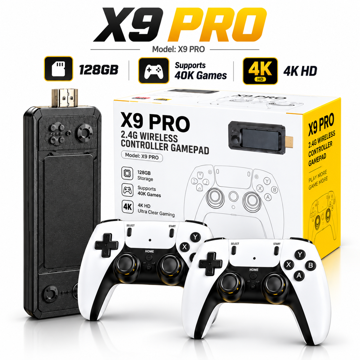 New Upgraded Version X9 PRO Retro Game Stick 128GB– 40,000+ Games,45+ Emulators