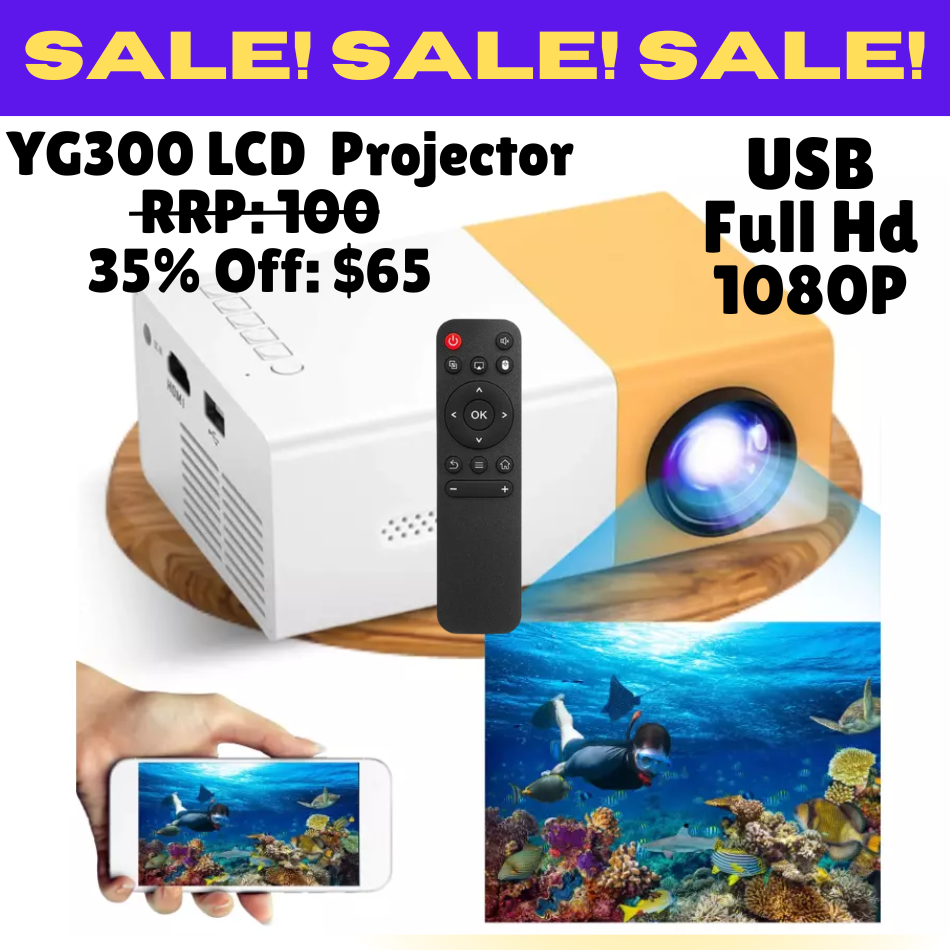 YG-300 Portable Full Colour LED LCD Mini Projector, 800 Lumen, 1080P - Yellow - Univercell