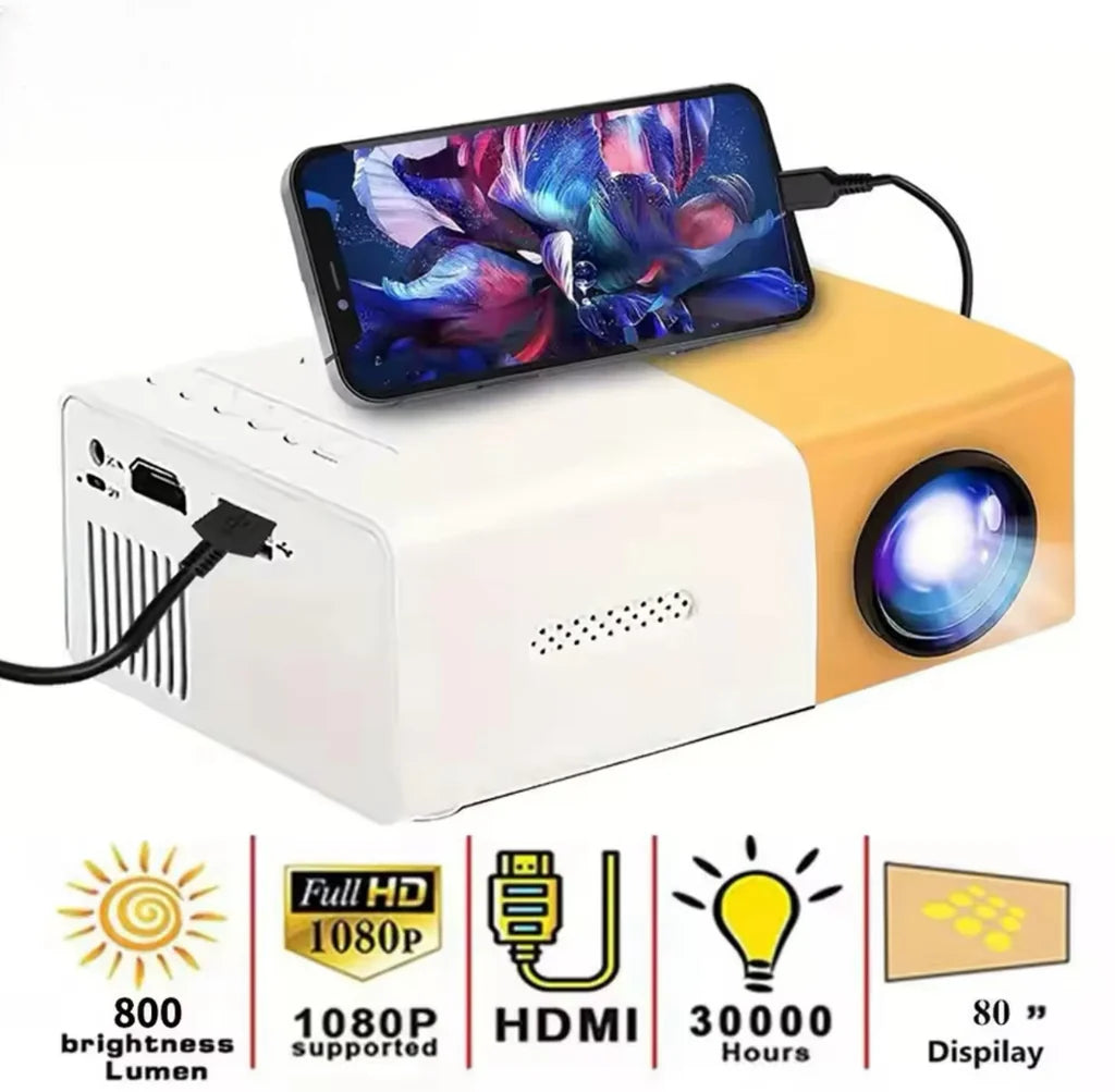 YG-300 Portable Full Colour LED LCD Mini Projector, 800 Lumen, 1080P - Yellow - Univercell