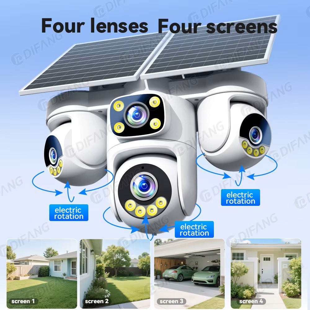 20MP 4G SIM (Works On NZ SIM) Solar 4-Lens PTZ Security Camera 12000mAh with 4-Screen View