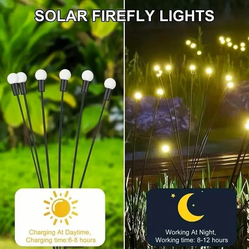 Solar Firefly Garden Lights 8 LED Heads, Waterproof Outdoor Decorative Light - Univercell