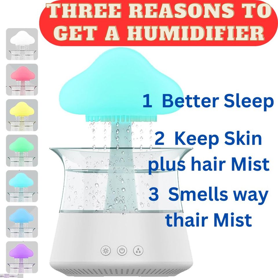300ml Home Decor Rain Cloud Mashroom Water Drip Humidifier, 7 Color LED Night Lights with Remote - Univercell