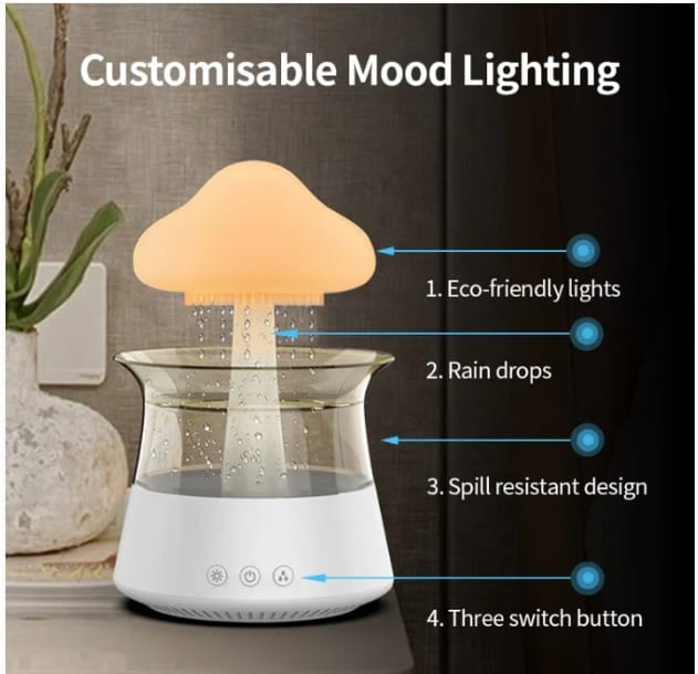 300ml Home Decor Rain Cloud Mashroom Water Drip Humidifier, 7 Color LED Night Lights with Remote - Univercell