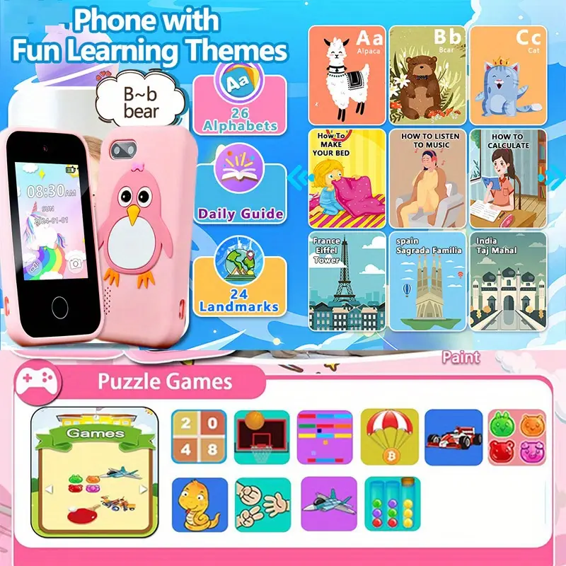 Kids Educational Toy Phone with Touchscreen, Games, Music & Parental Control - Univercell