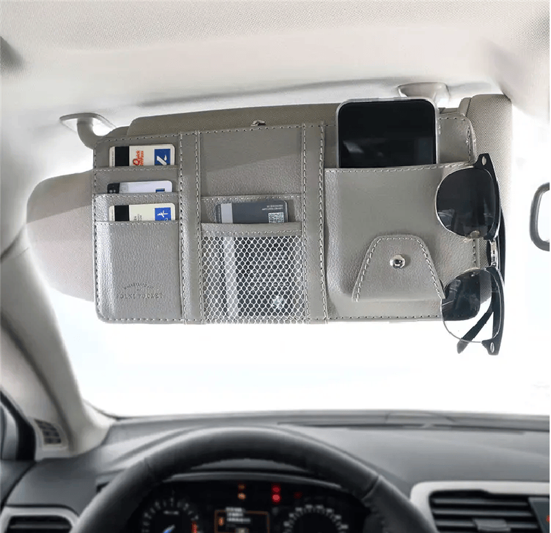 New Leather Car Sun Visor With Multi-card Holder, Storage Travel Holder with Multi Pocket - Univercell