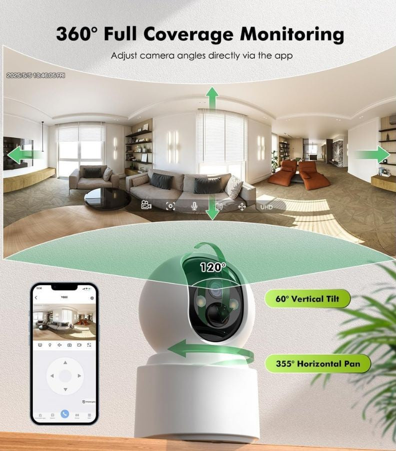4G 5MP Wireless Rechargeable Security Camera for Baby & Pet Monitoring,360°PTZ, 2 Way Audio, Human Detection - Univercell
