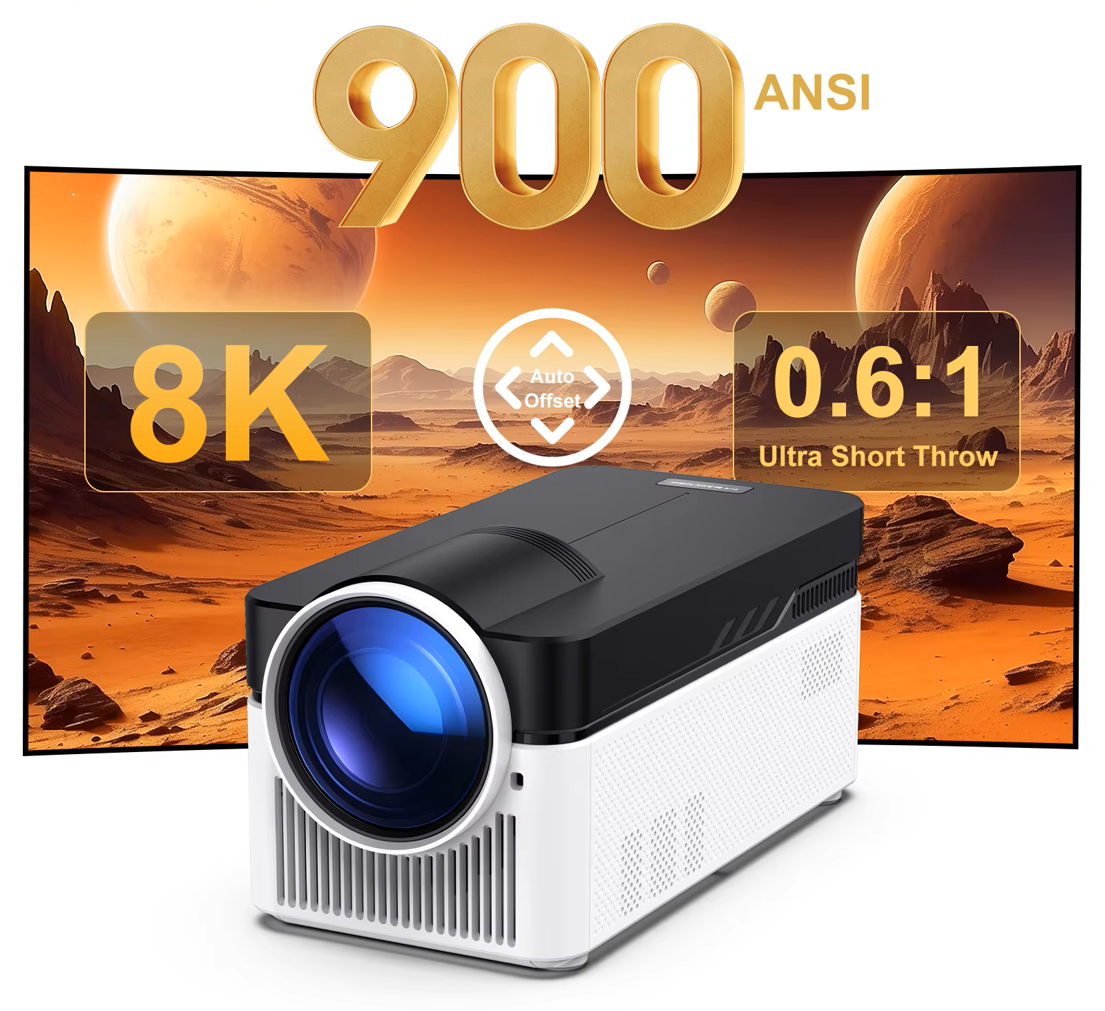 HY450 8K Android Smart Projector – 900ANSI Ultra Short Throw, Bluetooth, WiFi 6, Speaker - Univercell