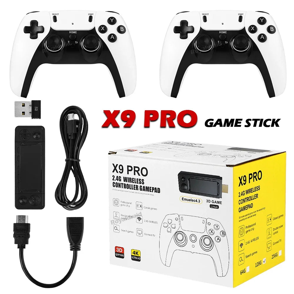 NEW 256G 50000+ Game X9 PRO Game Stick 4KHD Video Game Console 2.4G Double Wireless Controller 50+ Simulator For N64/PSP/PS1/GBA