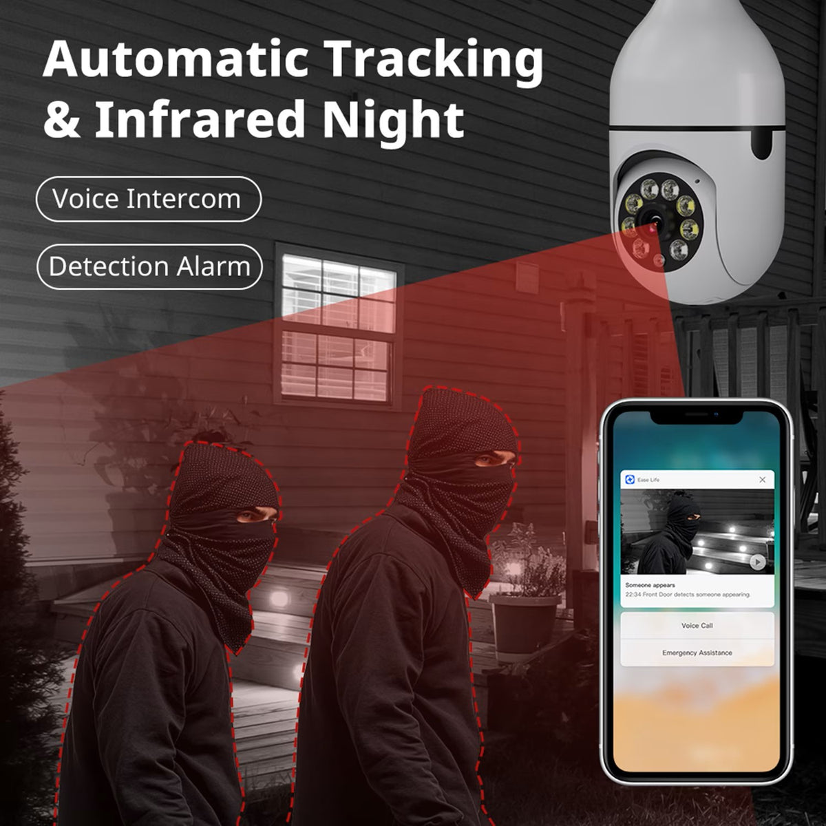 E27 WiFi Light Bulb Camera 360°1080P Security Motion Alert 2-Way Audio - Univercell