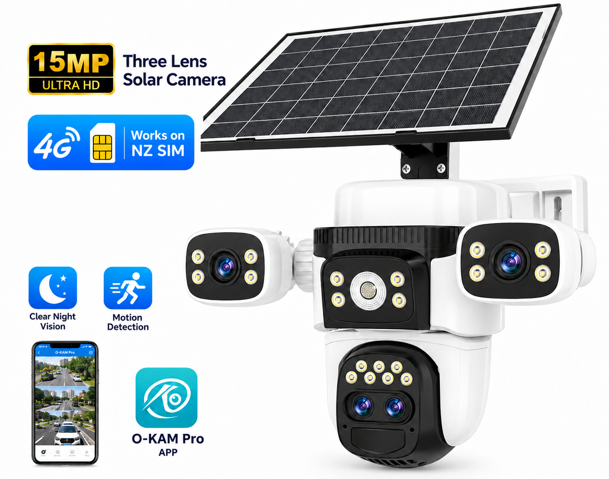15MP 4G (Works on NZ Sim) Solar Security Camera with AI Detection, 8000mAh Battery & O-KAM Pro