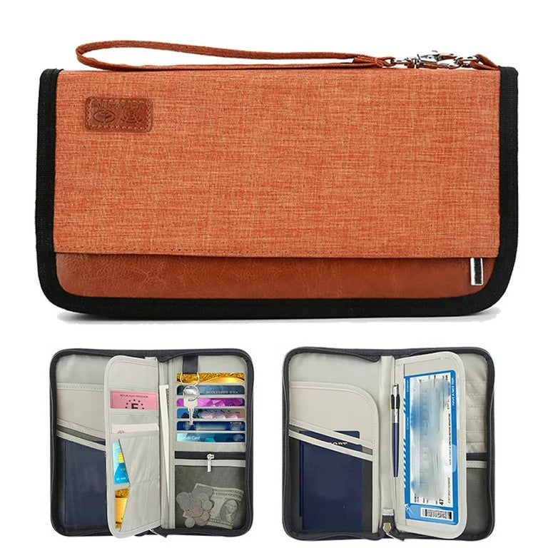 Passport RFID Wallet Documents Organizer Zipper Case With Wristlet Strap - Univercell