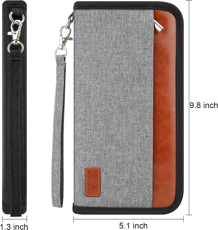 Passport RFID Wallet Documents Organizer Zipper Case With Wristlet Strap - Univercell