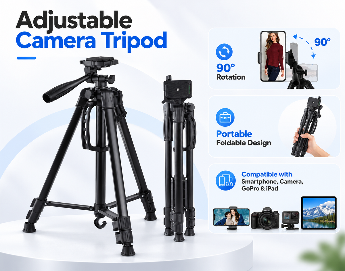 141cm Adjustable Camera & Projector Tripod Stand with 1/4" Quick Release Plate