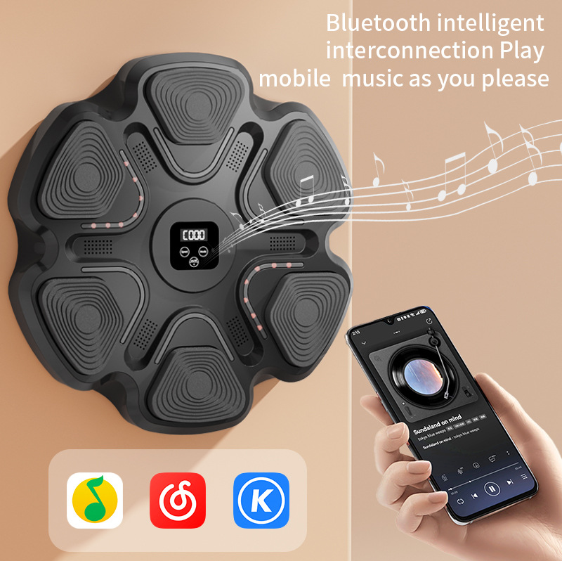 Music Boxing Machine Wall-Mounted Bluetooth Punching Trainer + Gloves with LED