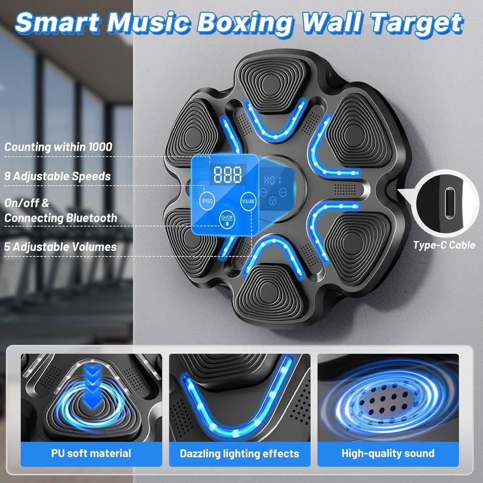 Music Boxing Machine Wall-Mounted Bluetooth Punching Trainer + Gloves with LED