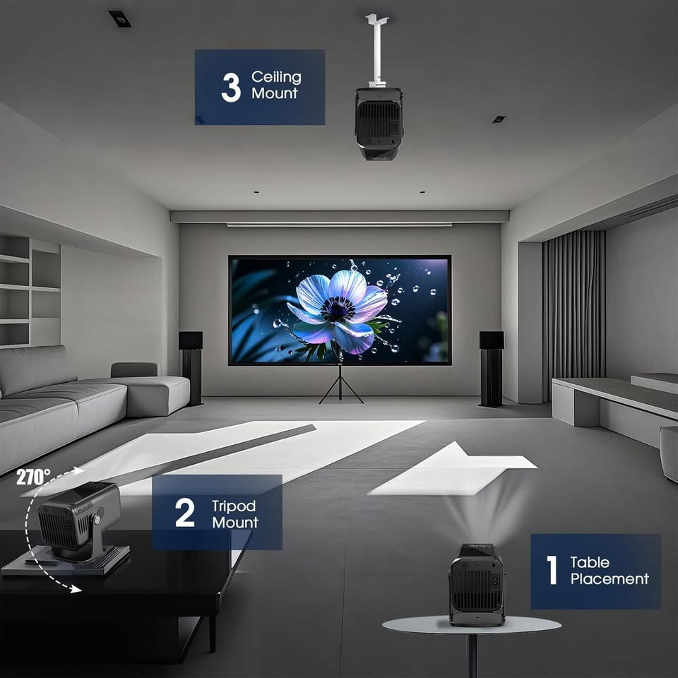 Smart WiFi 4K 1080P Projector, 600ANSI, Auto Keystone, 270° Rotation, Bluetooth & Apps - Univercell