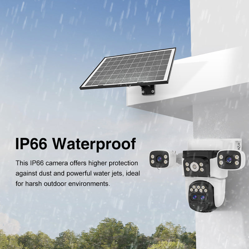 12MP 4G Sim Card 4 Lenses 360° Solar Powered PTZ CCTV Camera, AI Human Detection