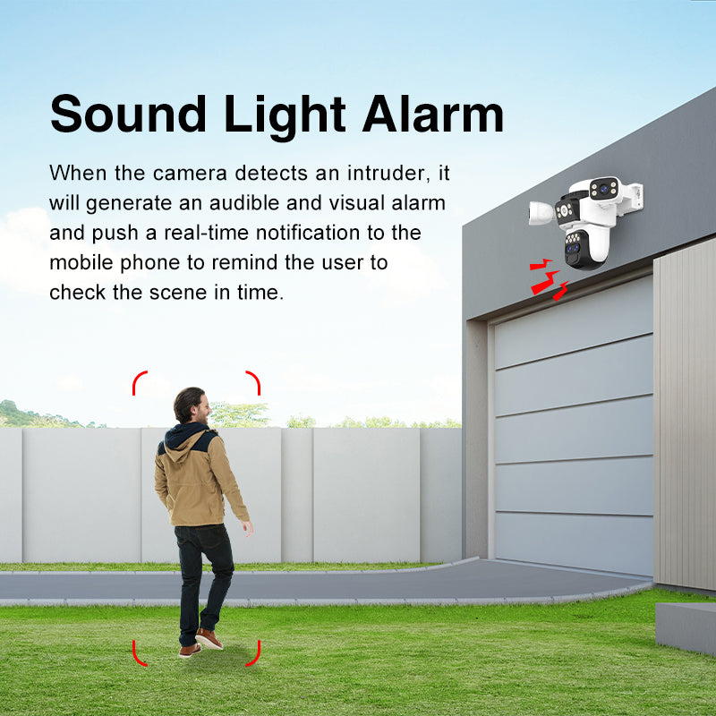 12MP 4G Sim Card 4 Lenses 360° Solar Powered PTZ CCTV Camera, AI Human Detection