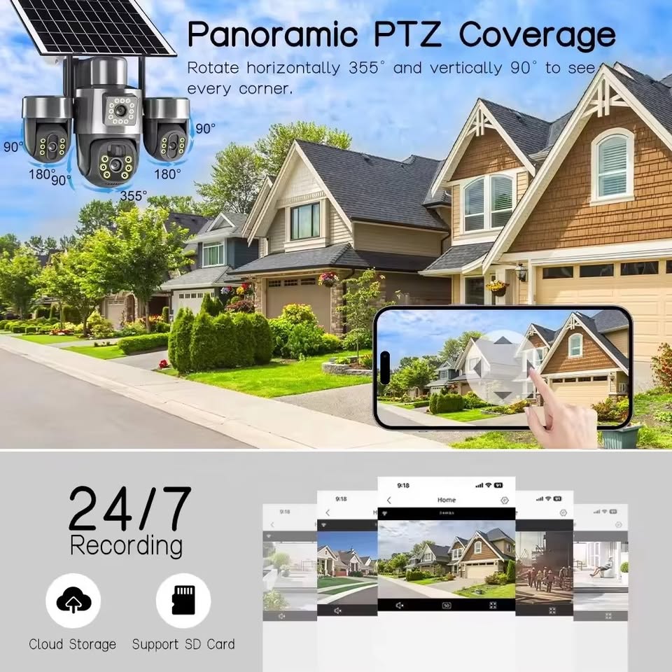 Triple Lens 15MP 4G SIM HD Solar Security Camera, AI Human Detection - Univercell