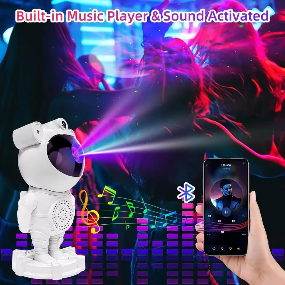 Starry Sky Robot Projector with Bluetooth, 360 Remote Projector
