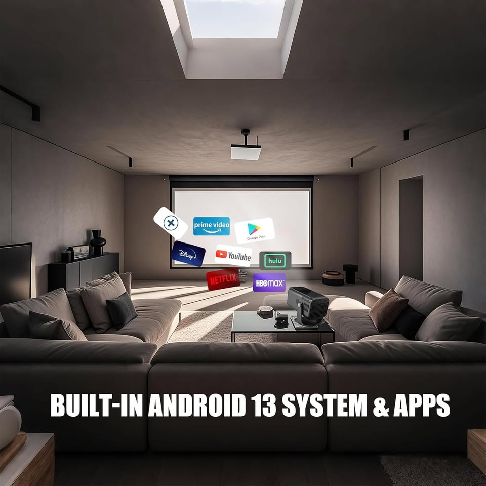 Smart WiFi 4K 1080P Projector, 600ANSI, Auto Keystone, 270° Rotation, Bluetooth & Apps - Univercell