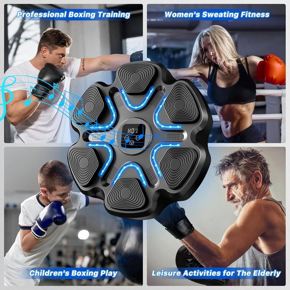 Music Boxing Machine Wall-Mounted Bluetooth Punching Trainer + Gloves with LED