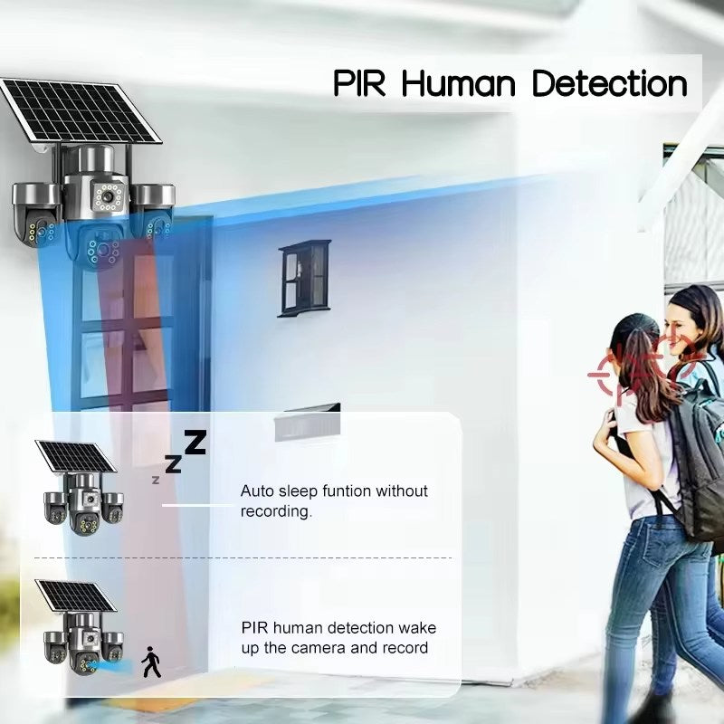15MP 3-Lens PTZ WiFi Solar Security Camera with AI Human Detection - Univercell