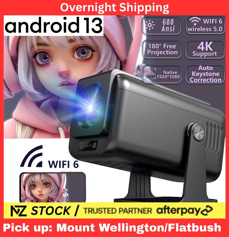 Smart WiFi 4K 1080P Projector, 600ANSI, Auto Keystone, 270° Rotation, Bluetooth & Apps - Univercell