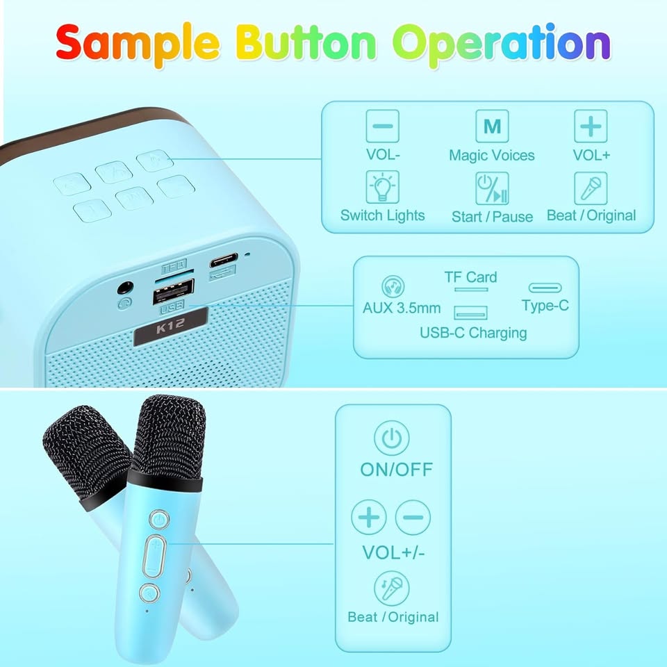 Mini Karaoke Bluetooth Speaker with 2 Wireless Mics Perfect Gift for Christmas - Univercell