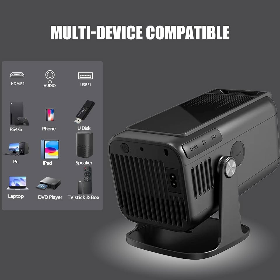 Smart WiFi 4K 1080P Projector, 600ANSI, Auto Keystone, 270° Rotation, Bluetooth & Apps - Univercell