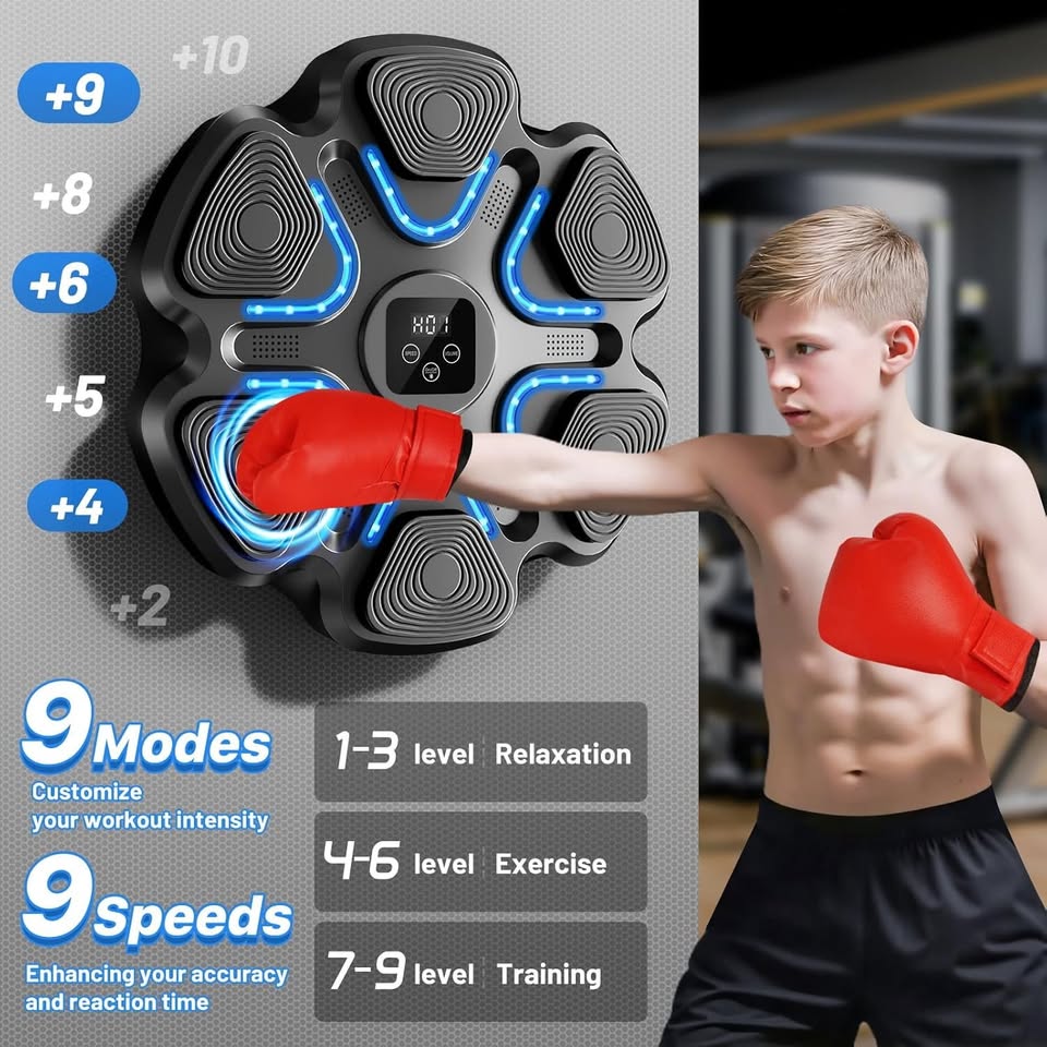 Music Boxing Machine Wall-Mounted Bluetooth Punching Trainer + Gloves with LED
