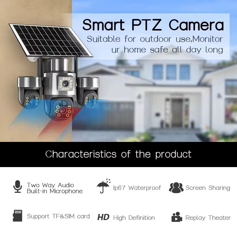 Triple Lens 15MP 4G SIM HD Solar Security Camera, AI Human Detection - Univercell