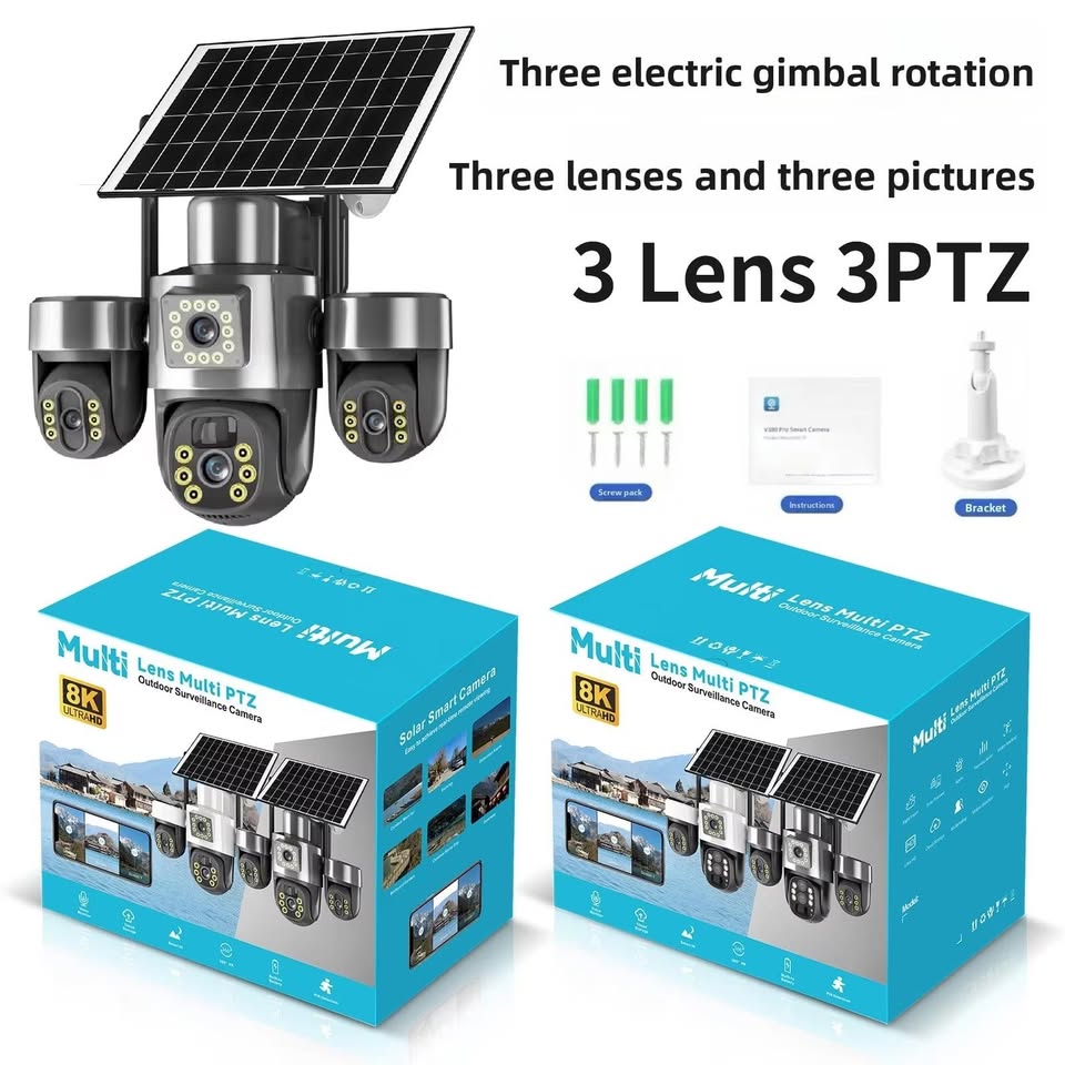 15MP 3-Lens PTZ WiFi Solar Security Camera with AI Human Detection - Univercell
