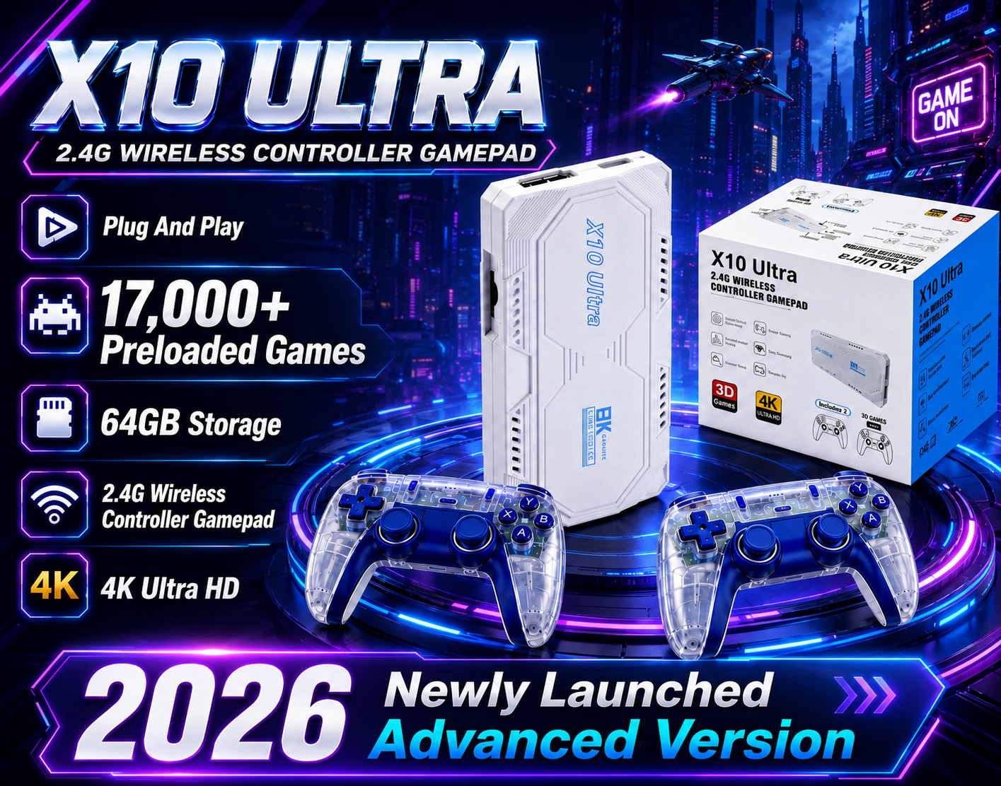2026 Newly Launched Upgraded Version 4K Ultra HD X10 Ultra Game Stick,17K+ games