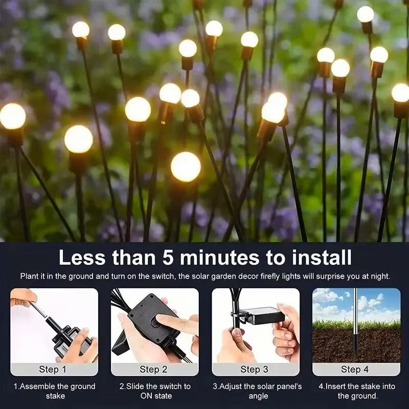 Solar Firefly Garden Lights 8 LED Heads, Waterproof Outdoor Decorative Light