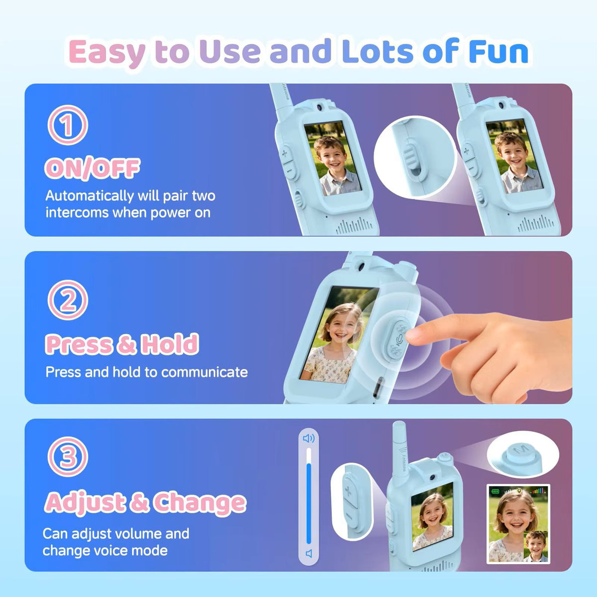 Kids Video Walkie-Talkie 2.0" IPS Screen, 400m Range, Voice Changer & Indoor & Outdoor Play
