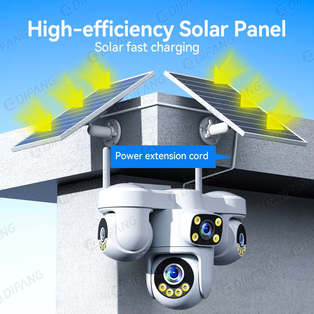 20MP 4G SIM (Works On NZ SIM) Solar 4-Lens PTZ Security Camera 12000mAh with 4-Screen View
