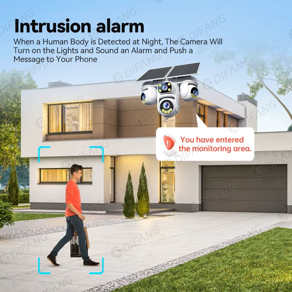 20MP 4G SIM (Works On NZ SIM) Solar 4-Lens PTZ Security Camera 12000mAh with 4-Screen View