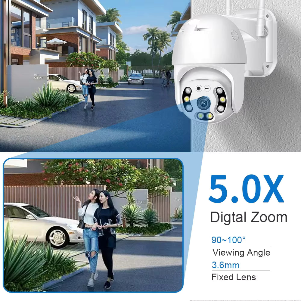 5MP WiFi PTZ Security Camera with AI Human Tracking, Two-Way Audio & V380 Pro Aap
