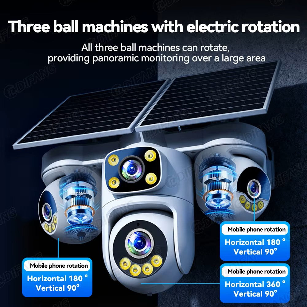 20MP 4G SIM (Works On NZ SIM) Solar 4-Lens PTZ Security Camera 12000mAh with 4-Screen View