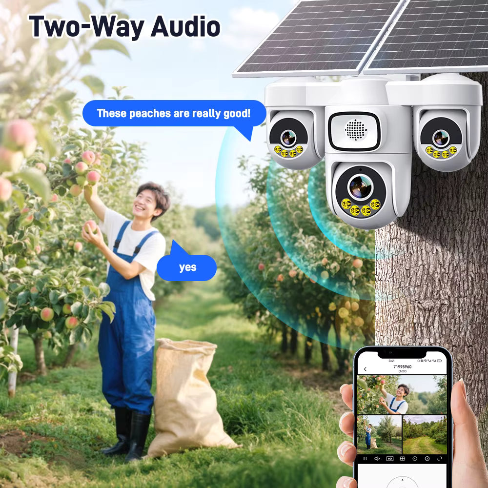 15MP Triple-Lens 4G Solar PTZ Security Camera 12000mAh AOV, Human Detection, Waterproof