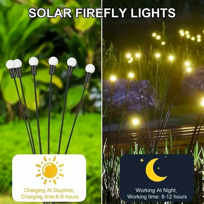 Solar Firefly Garden Lights 8 LED Heads, Waterproof Outdoor Decorative Light