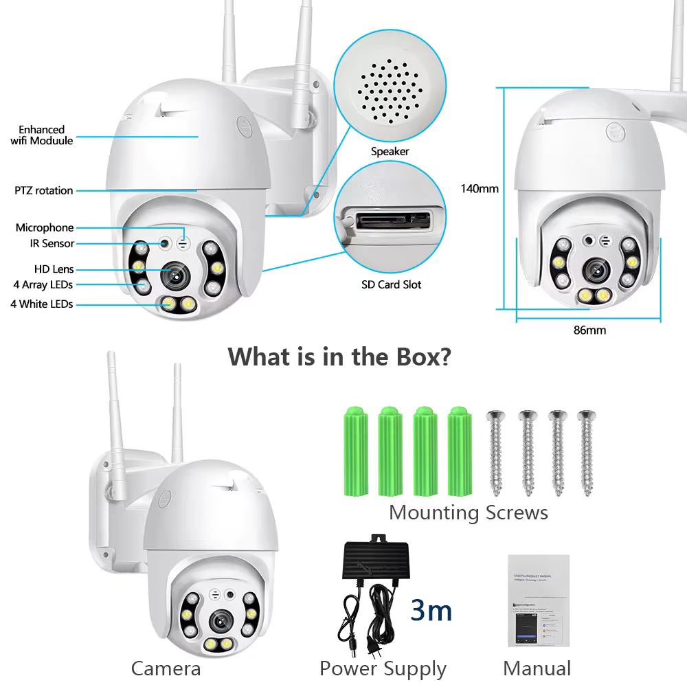 5MP WiFi PTZ Security Camera with AI Human Tracking, Two-Way Audio & V380 Pro Aap - Univercell