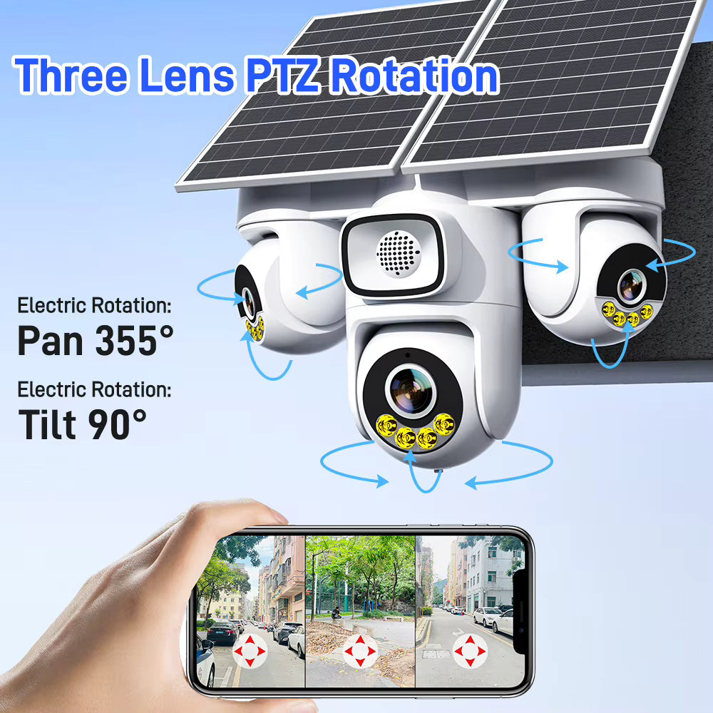 15MP Triple-Lens 4G Solar PTZ Security Camera 12000mAh AOV, Human Detection, Waterproof