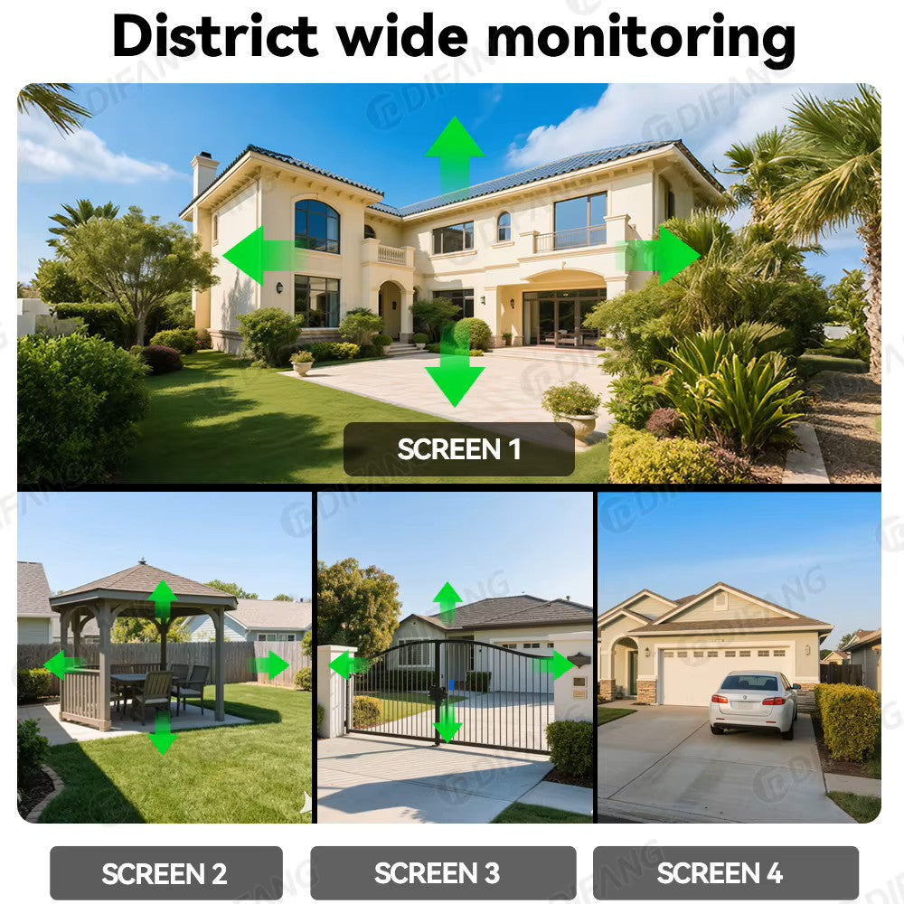 20MP 4G SIM (Works On NZ SIM) Solar 4-Lens PTZ Security Camera 12000mAh with 4-Screen View